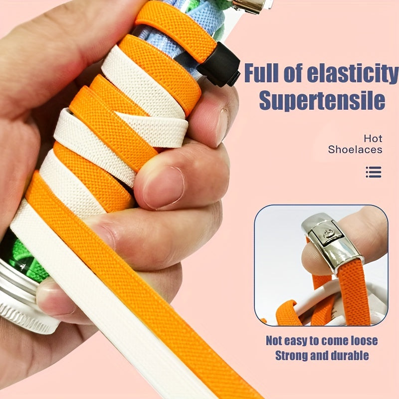 Unisex Elastic Flat Shoelaces With Metal Buckles No Tie Shoe Accessories