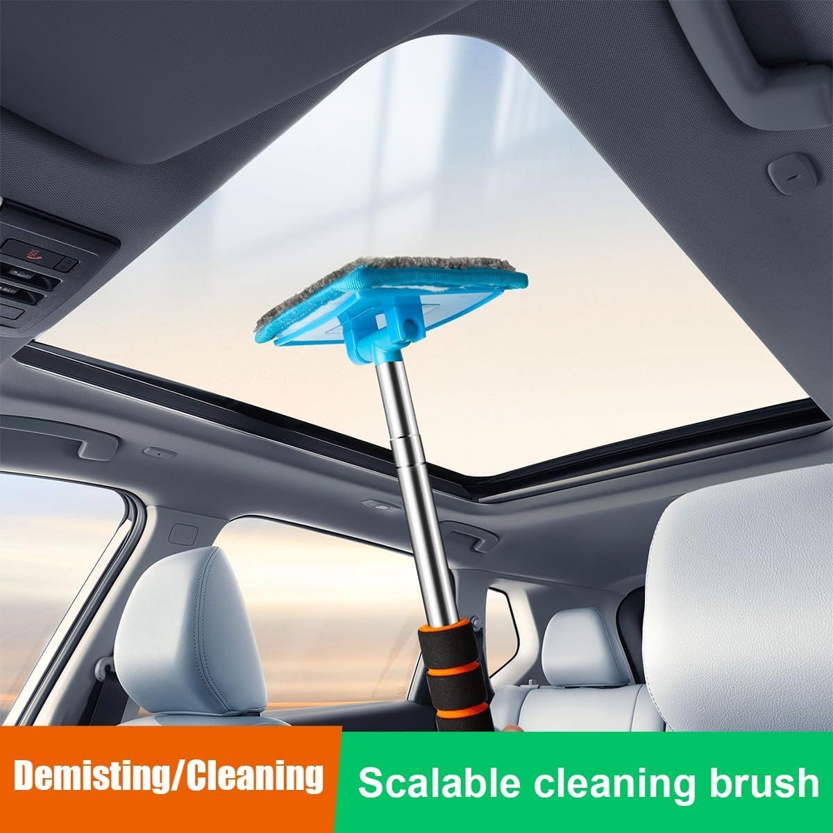 Инструмент для очистки лобового стекла автомобиля с голубой выдвижной ручкой, многоразовые микрофибровые насадки