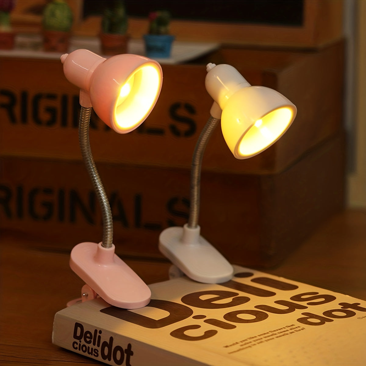 Mini Clip-On Reading Lamp with Push Button Control Adjustable Arm Night Light Plastic