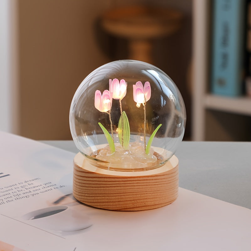 Modern Handmade Glass Tulip Night Light with Switch Control for Bedroom Decor