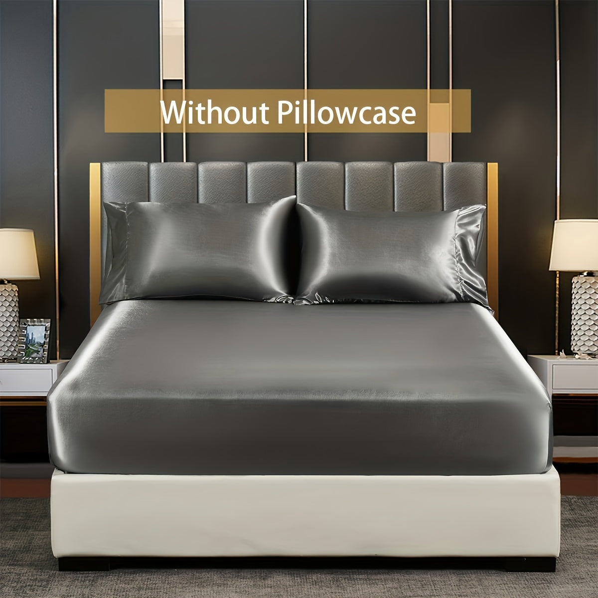 Satin Solid Color Fitted Sheet Luxuriously Soft Bedding for Bedroom and Guest Room