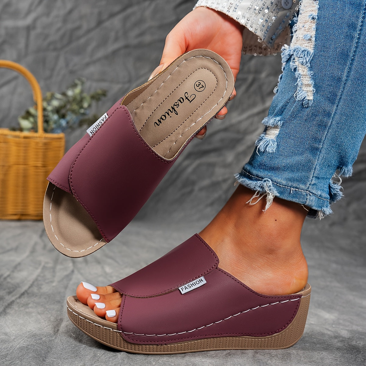 Ayollar uchun kengaytirilgan sandallar, ko'p rangli PU, bosib o'tiladigan, ochiq barmoqli, platformali, yuqori tagli oyoq kiyim