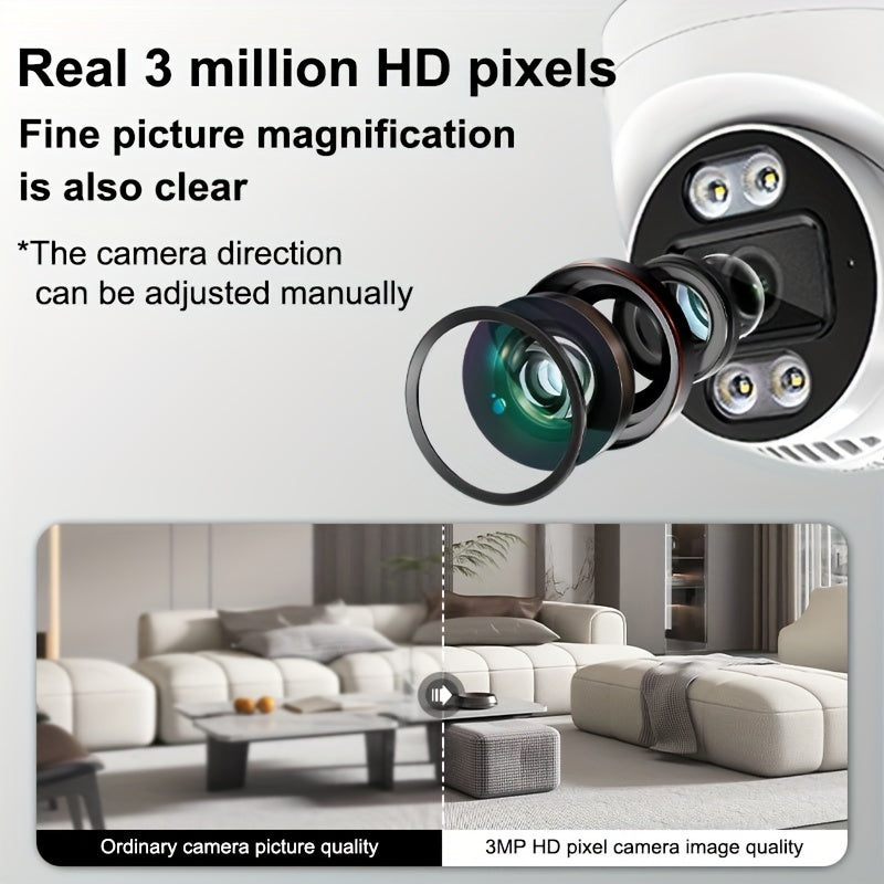 3MP HD Dome Surveillance Camera Indoor Outdoor Night Vision 1440p Two-Way Audio