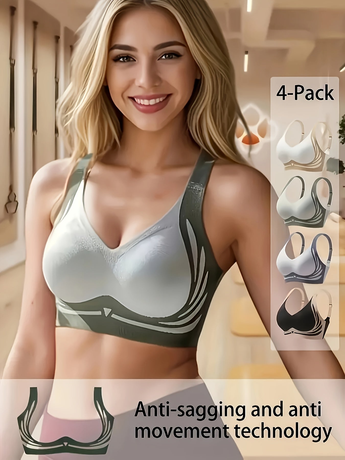 Women Seamless Lift Correction Sports Bras V-Neck High Support Non-Padded