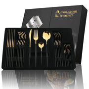 24-Piece Black Handle Gold Stainless Steel Cutlery Set for Kitchen Dining
