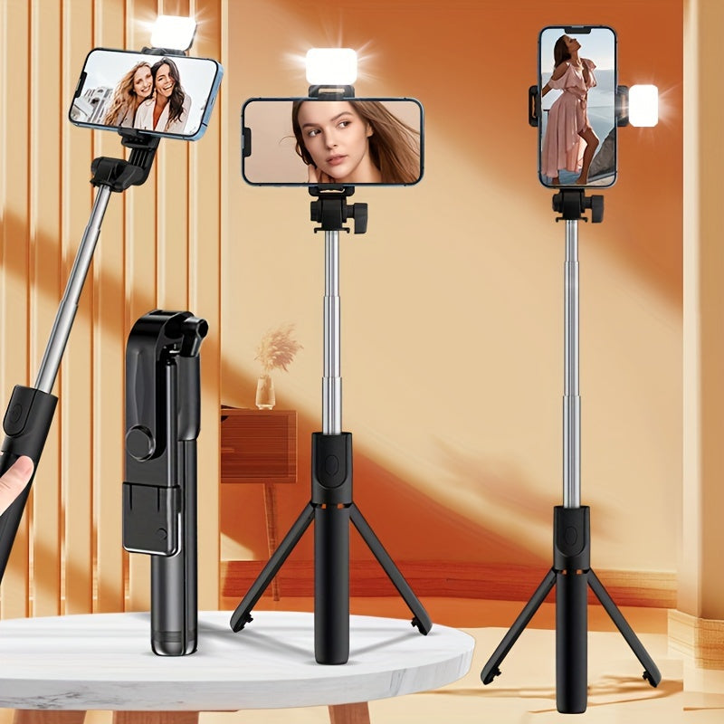 Новый селфи-палка-трипод с функцией анти-тряски, заполняющим светом, 360-градусным вращением, ручным держателем для мобильной трансляции и универсальными возможностями съемки.