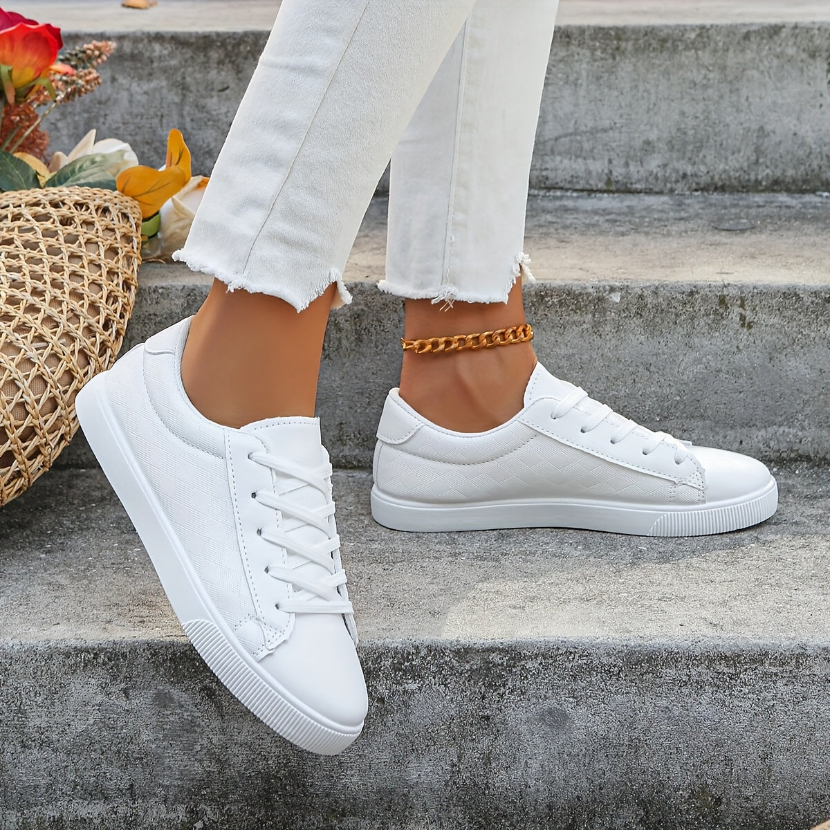 Women White Casual Sneakers Rubber Sole Mesh Upper All-Season Comfort