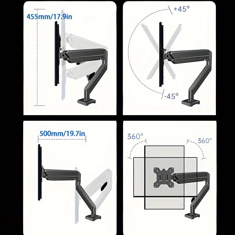 Adjustable Gas Spring Monitor Arm Stand for Up to 81.28 cm Screens with Clamp or Grommet Base