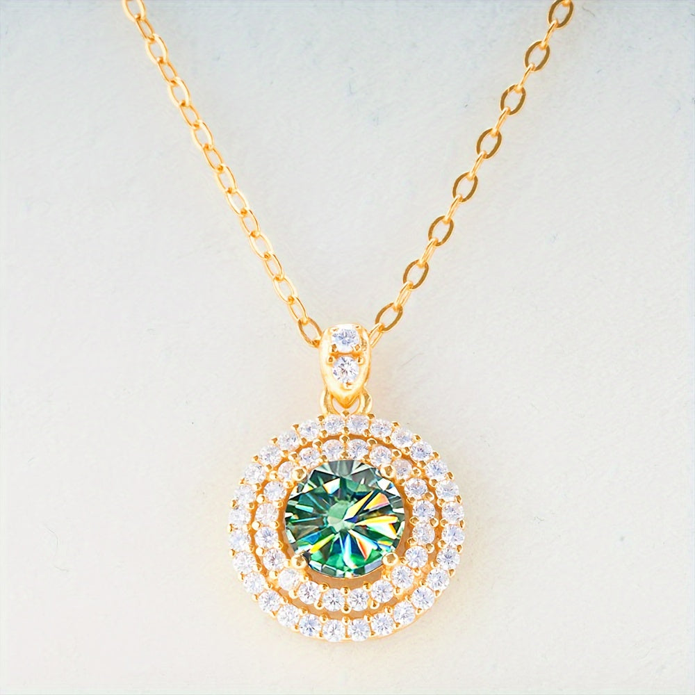 Lady 1 Carat Multicolor Moissanite Necklace Halo Pendant for Engagements Weddings Bridal