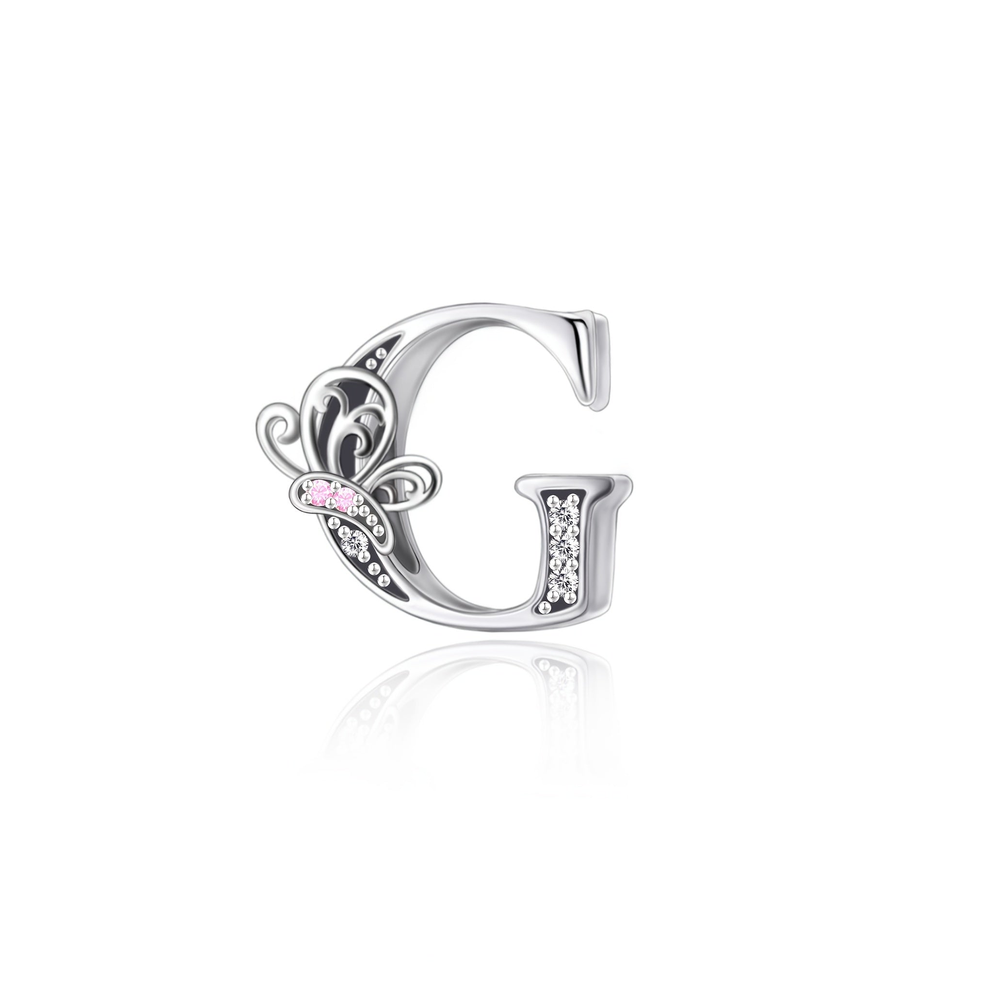 Sterling Silver Alphabet and Butterfly Charm Beads with Cubic Zirconia for Jewelry Making