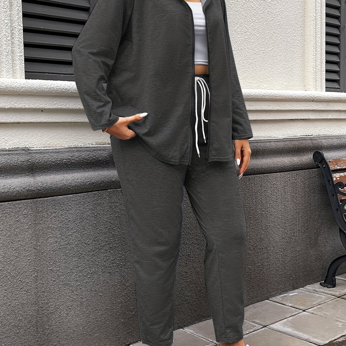 Women's Hooded Casual Suit Polyester Spandex Solid Color Zipper