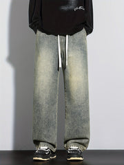 Мужские повседневные свободные джинсы с эластичным поясом из стёганого денима, без растяжения, доступны в 5 цветах