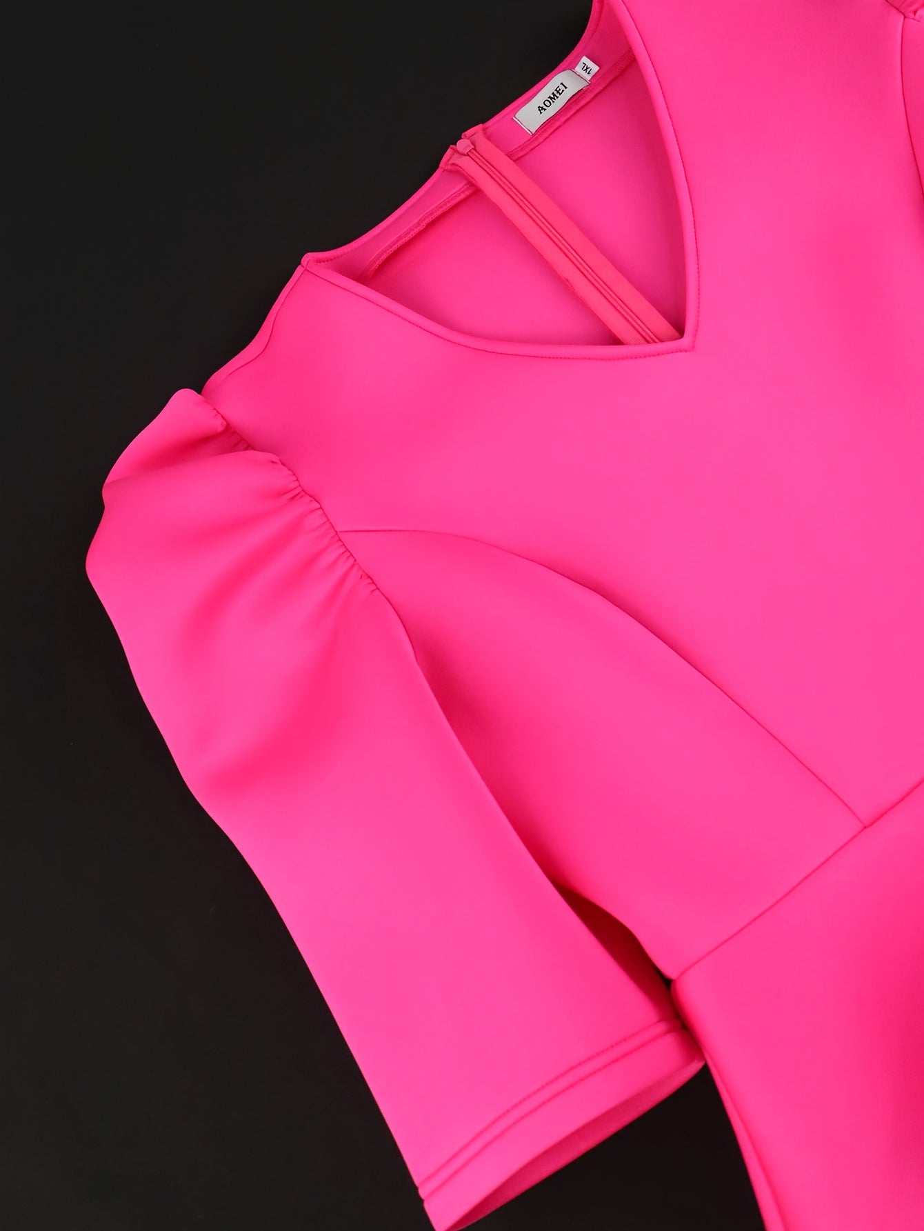 Women's V-Neck Ruffled Peplum Hem Bodycon Dress Bright Pink Sleeveless Evening Wear