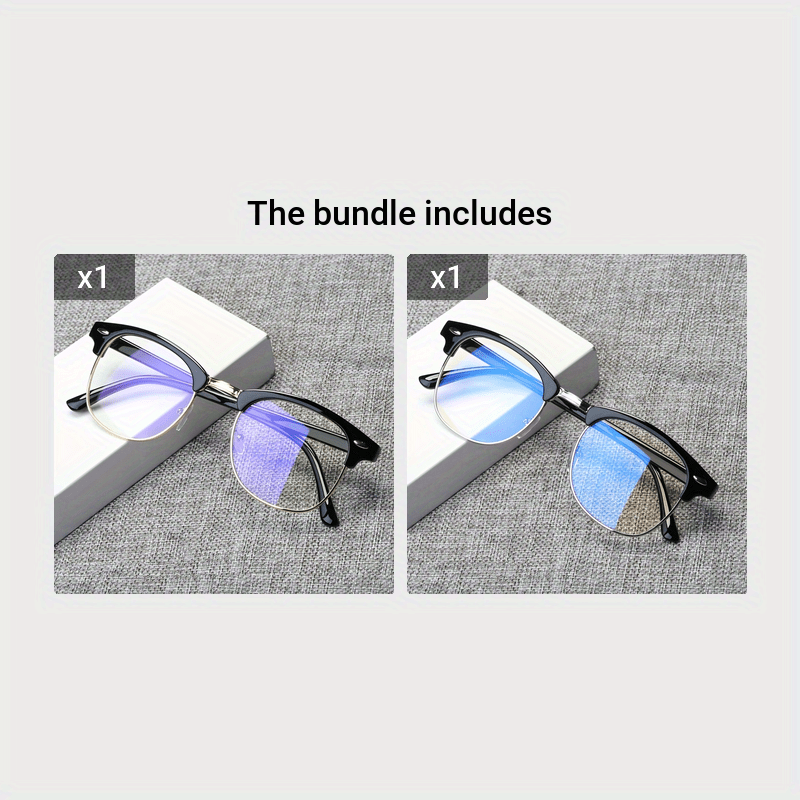 Gafas unisex de medio armazón negro con bloqueo de luz azul toque dorado retro