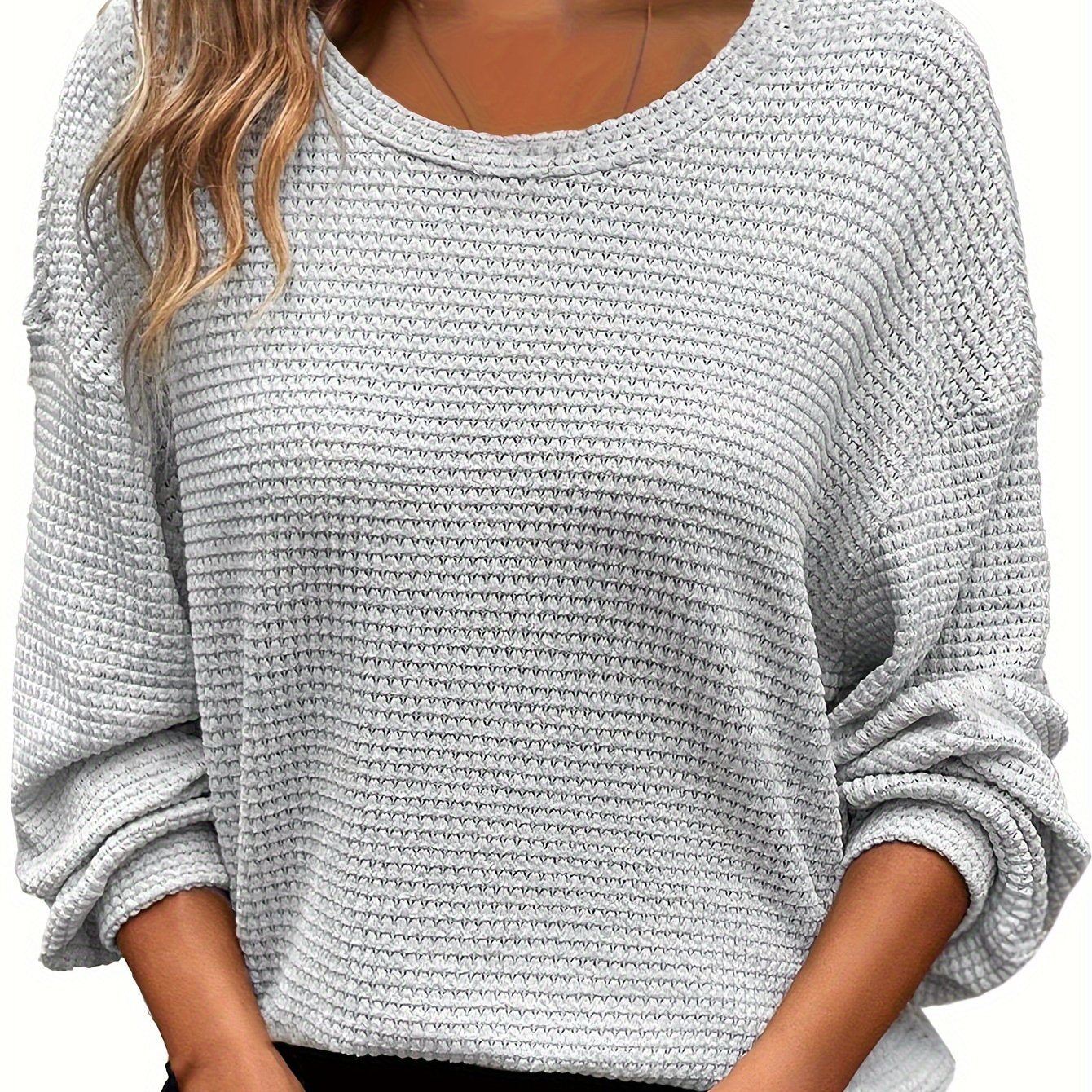Plus Size Waffle Knit Crew Neck Sweatshirt Women's Long Sleeve Fall Winter