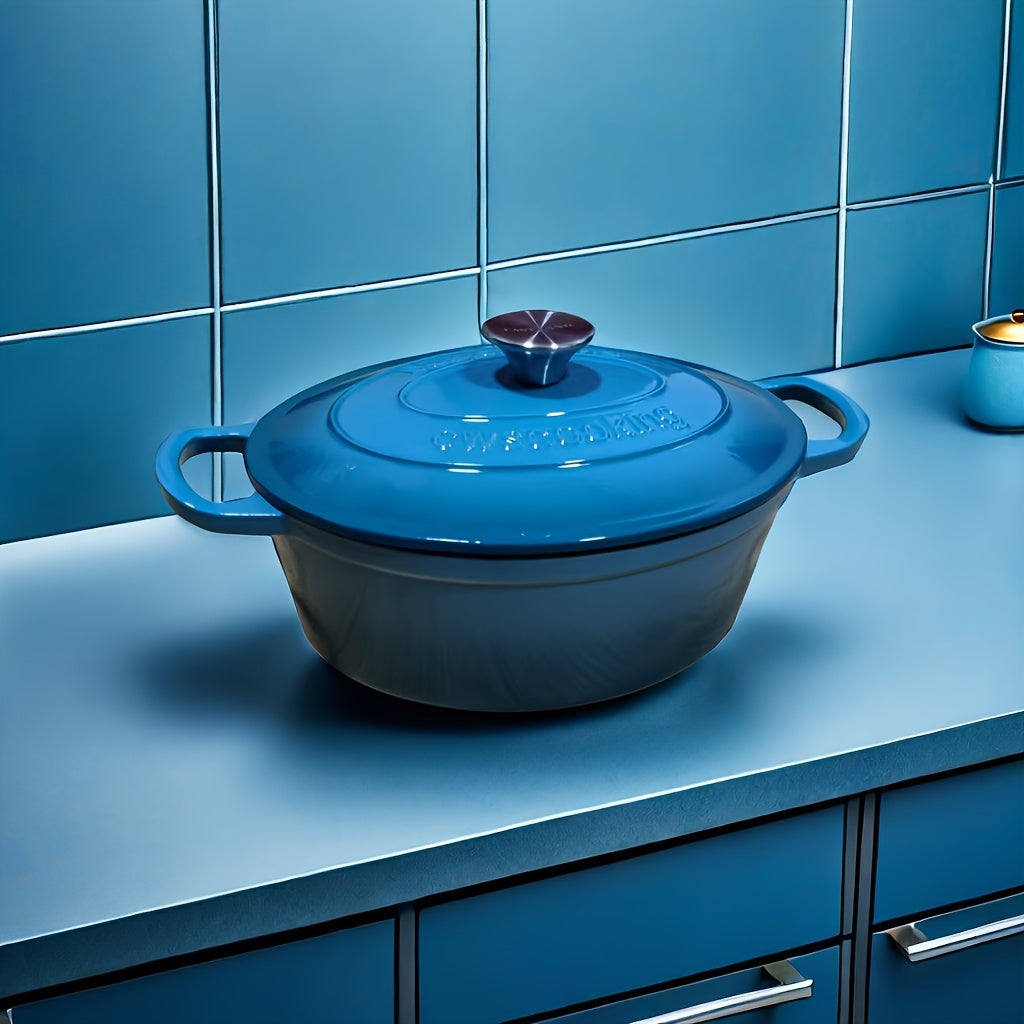 Durable Enamel Oval Dutch Oven for Stew and Stock, Induction and Gas Compatible