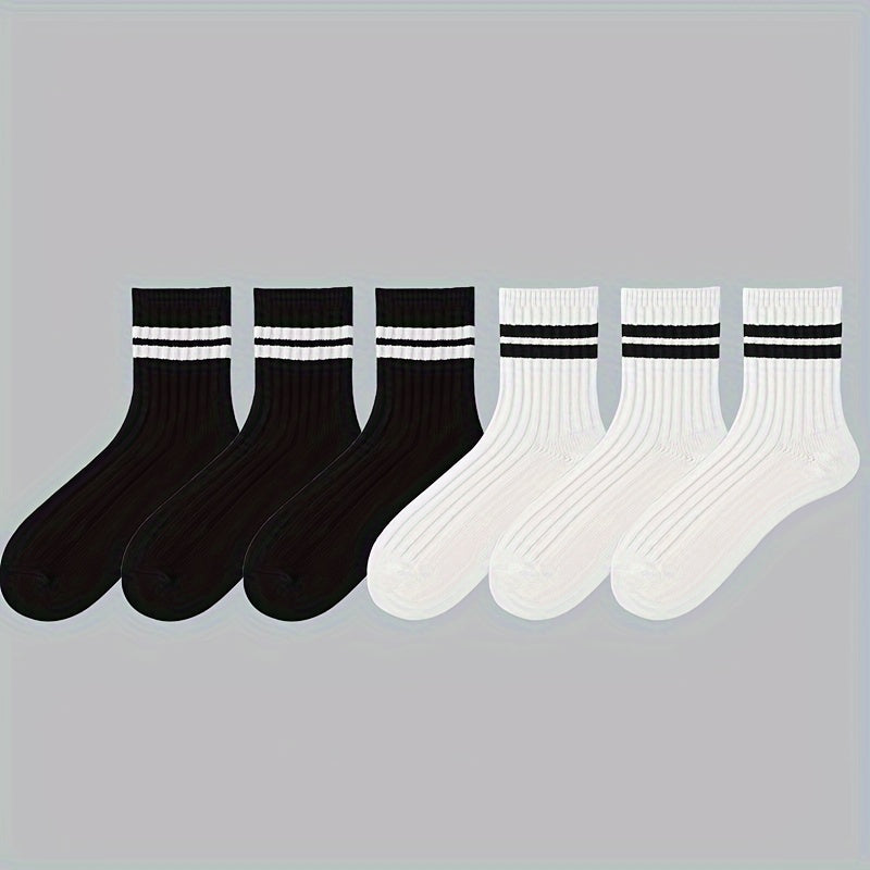 Men's Thickened Striped Knit Socks 6 Pairs All-Season Outdoor Casual