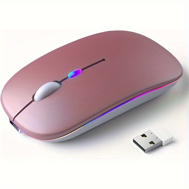 Rechargeable Wireless LED Mouse for Laptops and Desktops Dual-Mode Wireless or USB Optical Ambidextrous Silent Portable