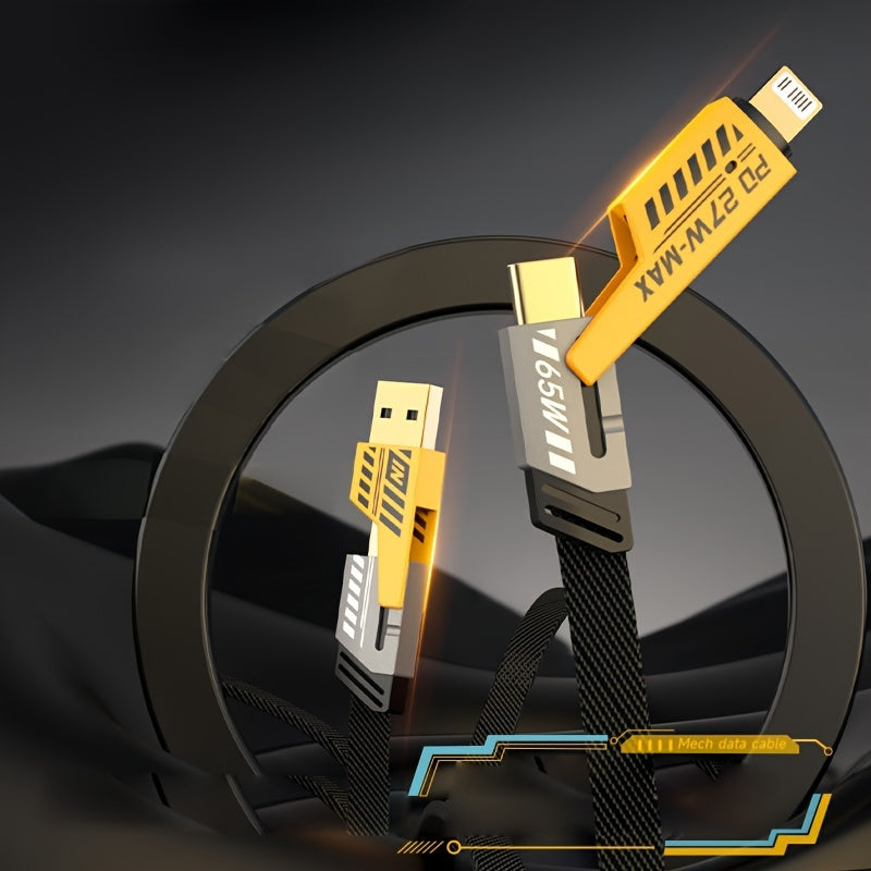 47.24 Inch Flat Fabric USB Type-C and Lighting Charging Cable for iPhone and Tablets