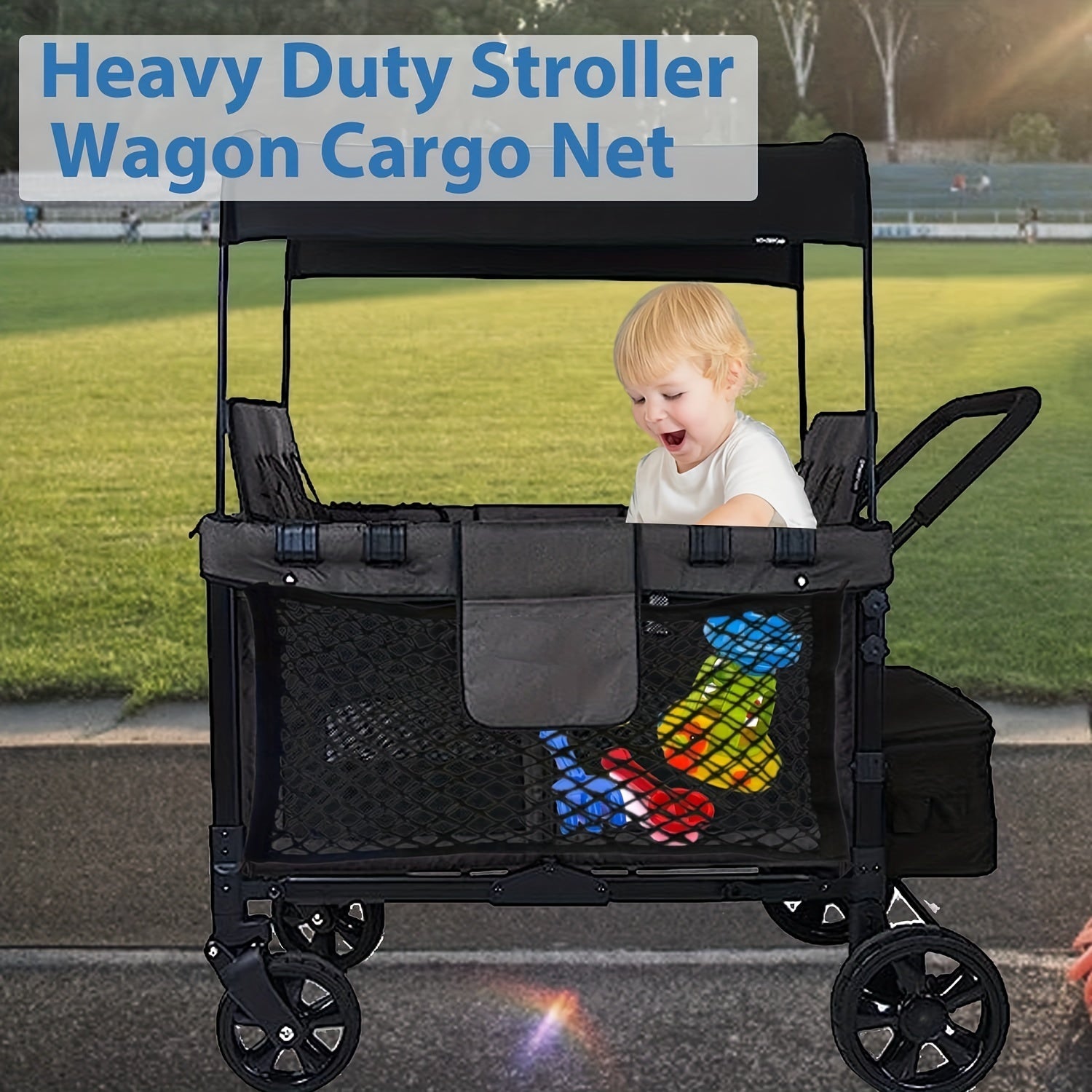 Universal Fit Stroller Wagon Cargo Net with Organizer for Large Storage