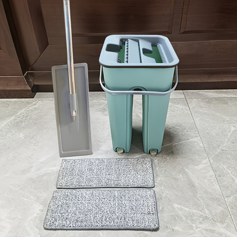 Комплект включает в себя влажную и сухую швабру, ведро и функцию мытья без рук для легкой уборки в ванной, спальне, гостиной и туалете. Двухфункциональный дизайн для универсальных потребностей в уборке.