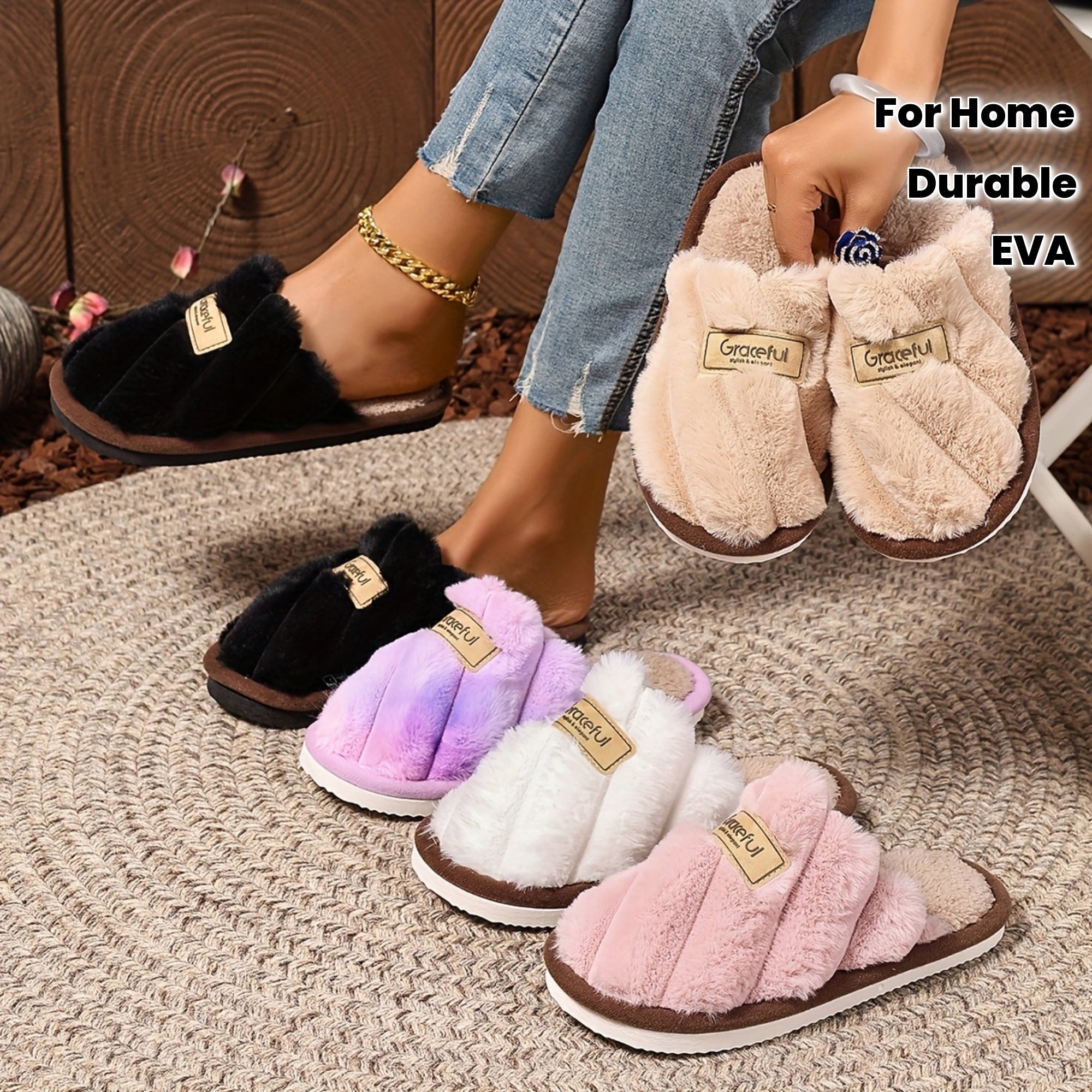 Women's Plush Fleece Slippers with EVA Sole Indoor Outdoor Cozy Warm
