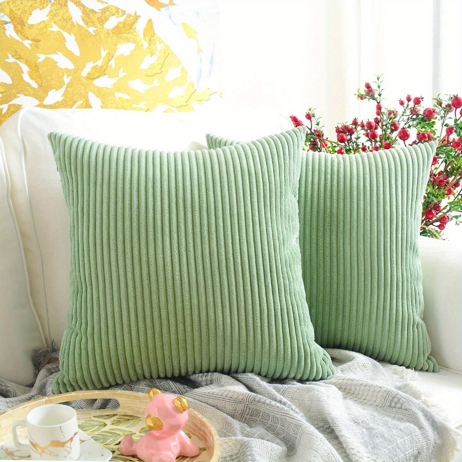 2 Pieces Corduroy Square Cushion Covers Short Plush Home Bedroom Car Living Room Decor