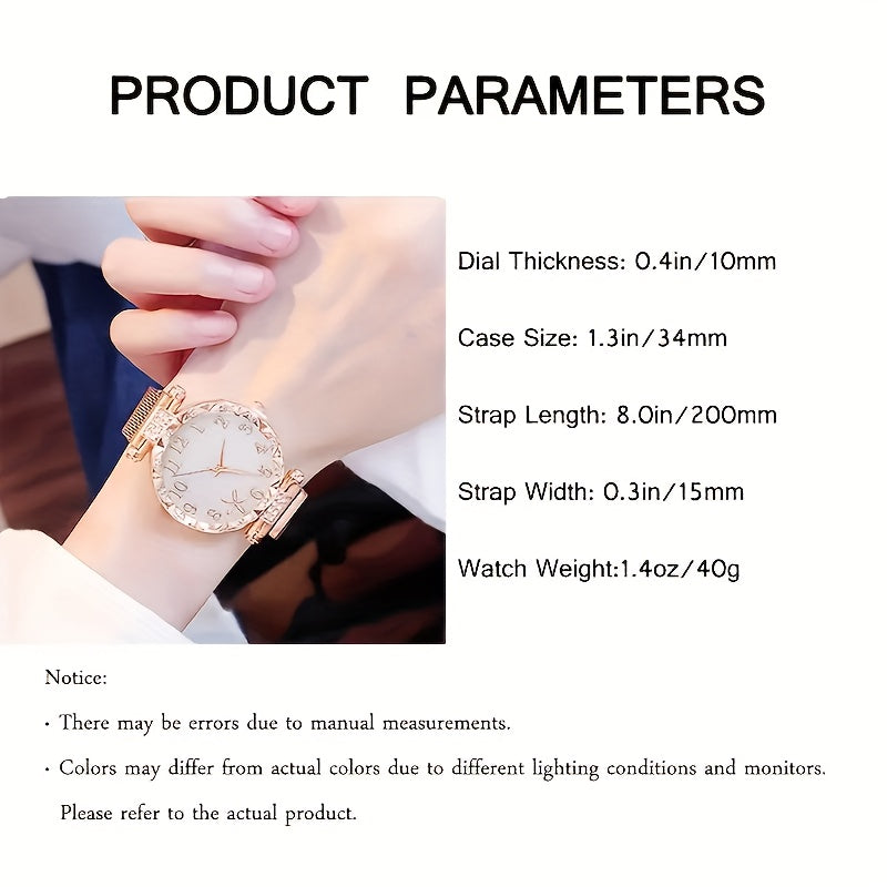 Ladies' Quartz Watch Set with Star Pendant Bracelet Shockproof Faux Leather Band Elegant Round Zinc Alloy Casing