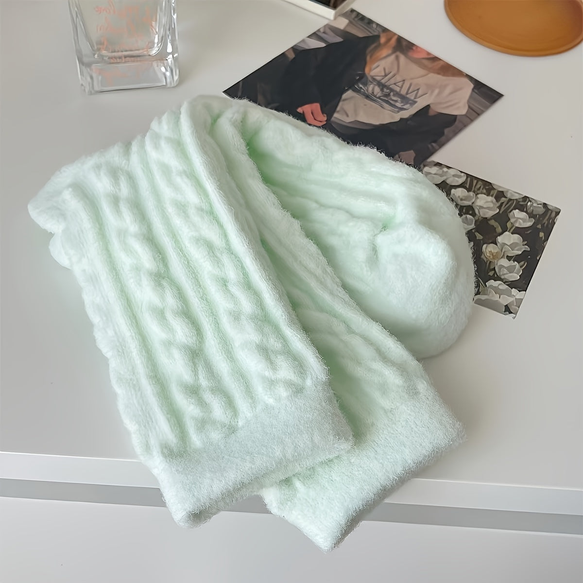 Calcetines de felpa hasta la rodilla para mujer, 5 pares, de punto cálido, color sólido