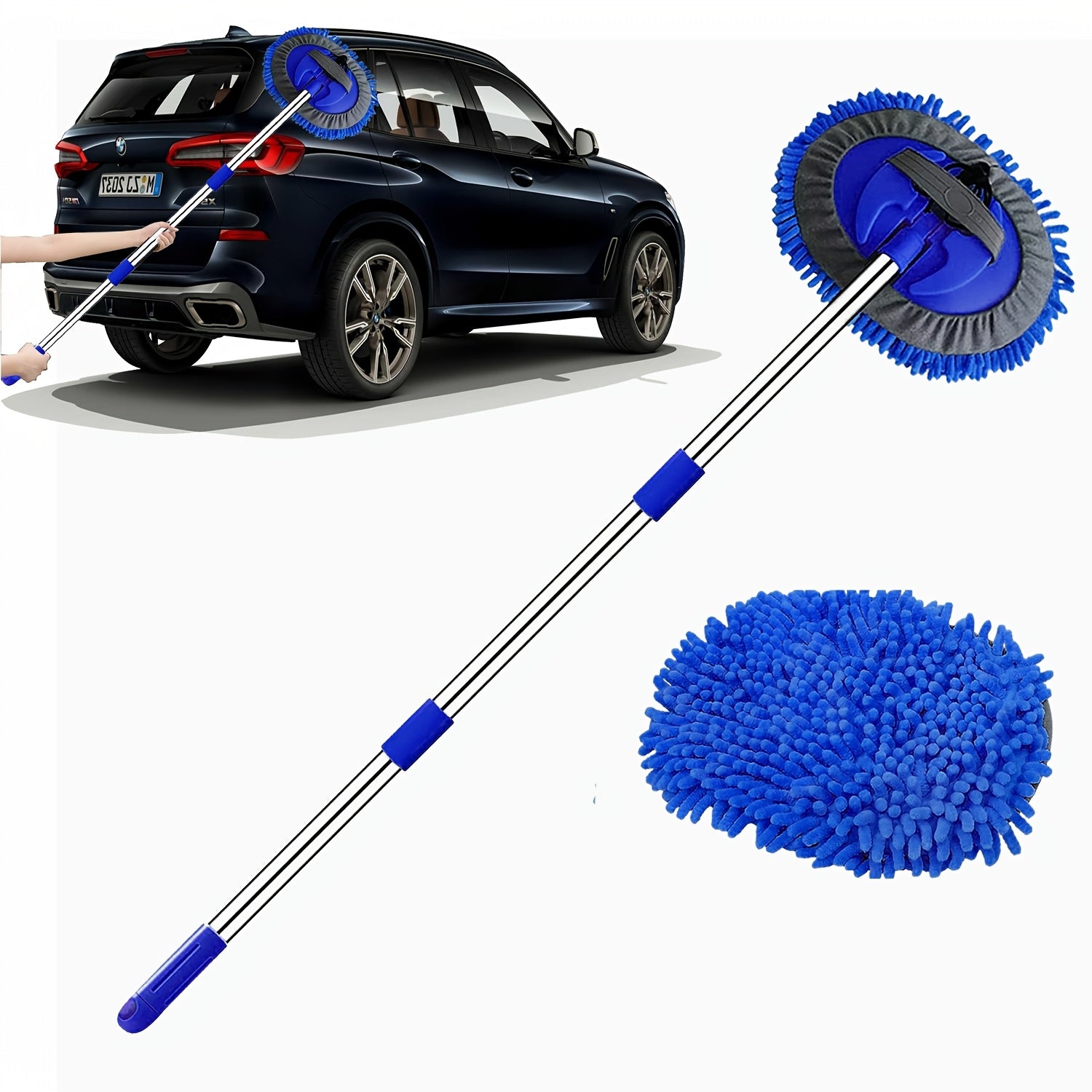 120.65cm Microfiber Car Wash Brush Set Long Handle 2-in-1 for Cars Trucks SUVs Boats