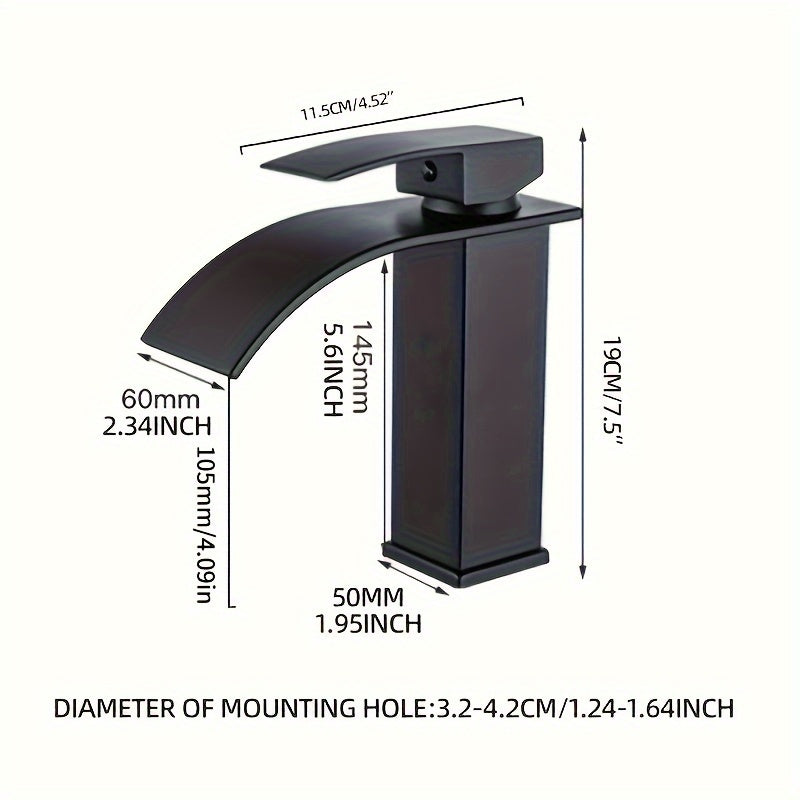Black Brass Bathroom Sink Faucet Waterfall Spout Single Hole Deck Mount Ceramic Valve