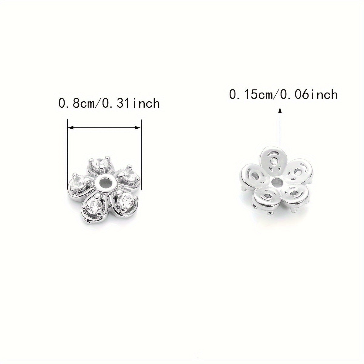 Brass Flower Bead Caps Set of 20 with Synthetic Cubic Zircons 6mm 8mm 10mm