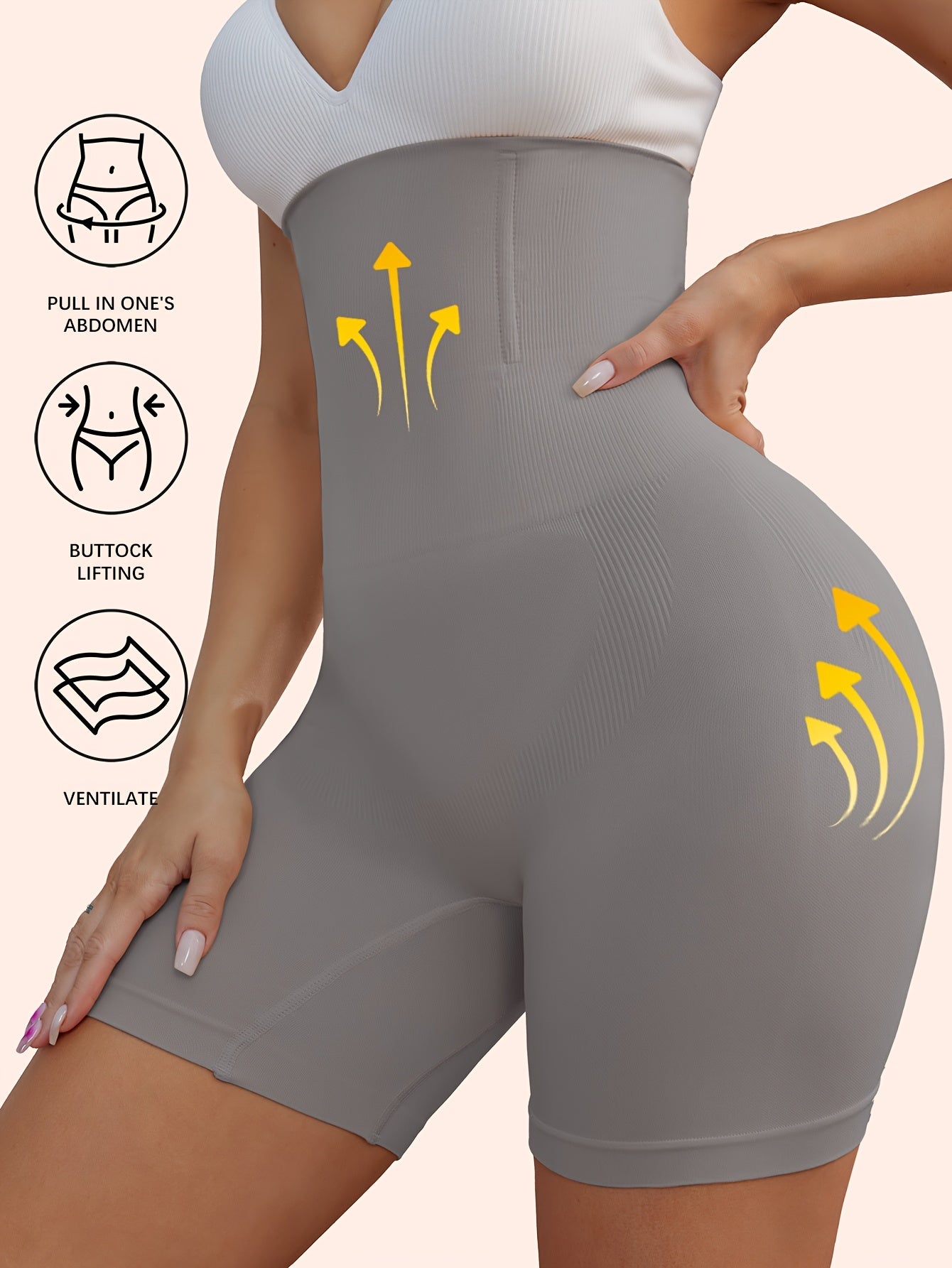 Women's High-Waist Tummy Control Shapewear Shorts Seamless Knit Polyamide Solid