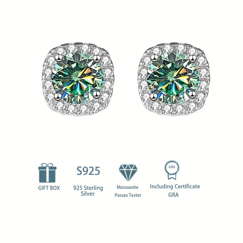 Pendientes de plata de ley estilo bohemio con moissanita en forma de cuadrado para mujer