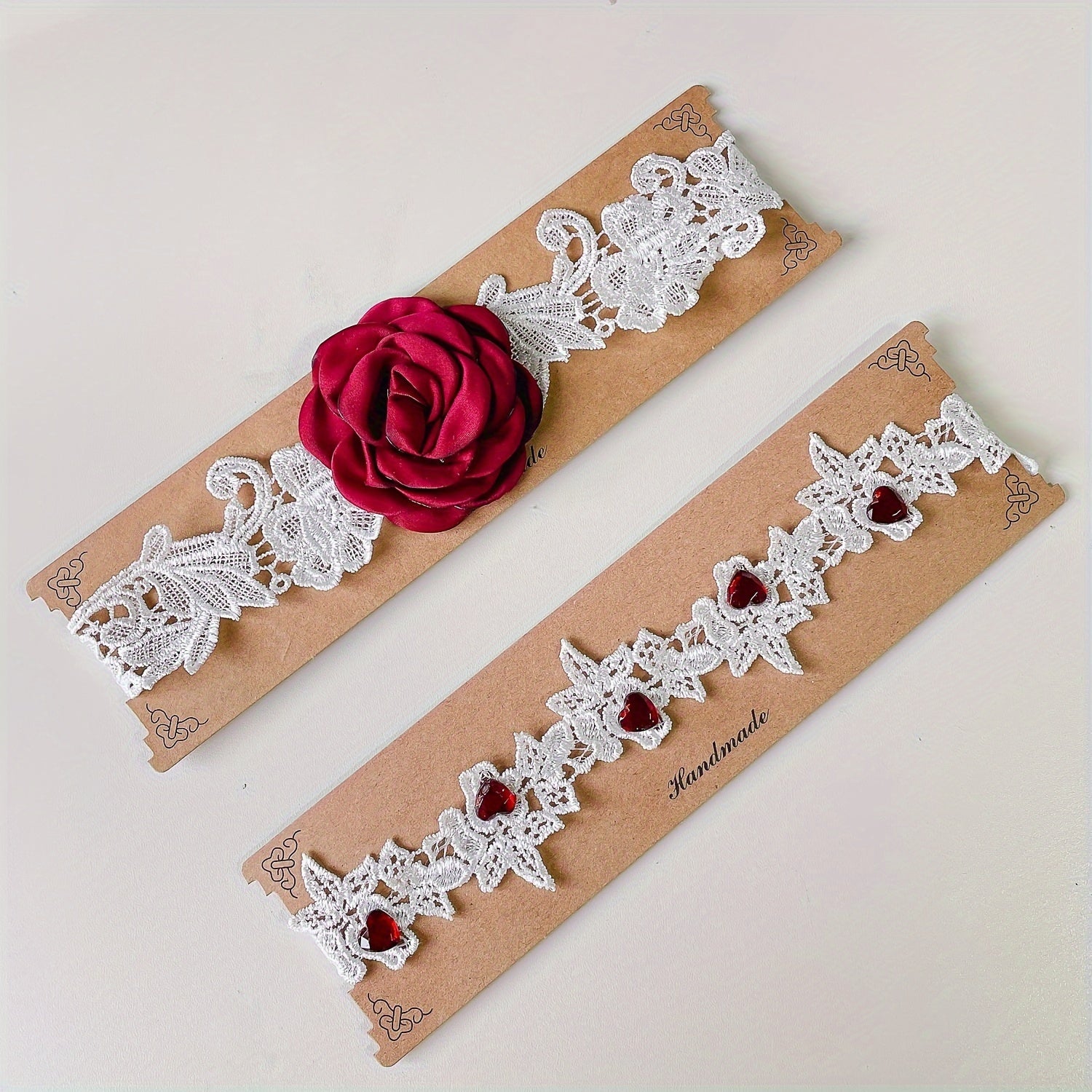 Bridal Garter Set with Floral Lace Black and White Wedding Garters