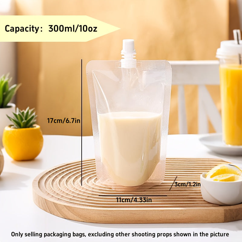 50 Transparent Nozzle Bags for Beverage Packaging Self-Sealing Plastic Bags