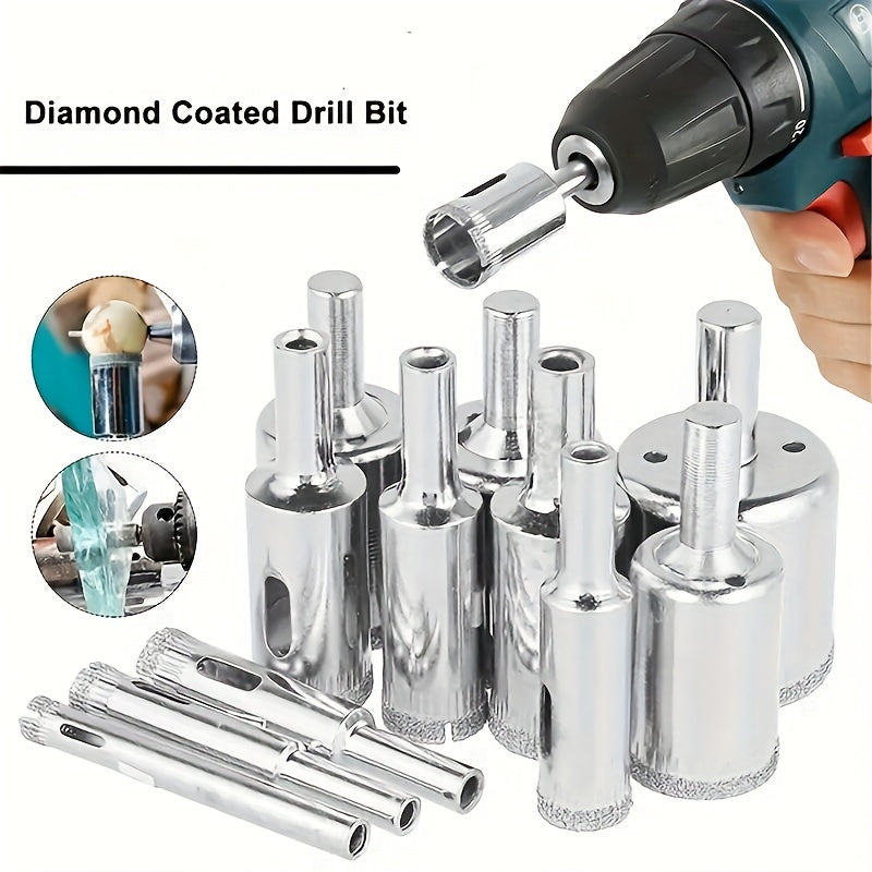 Set of 10 Diamond-Coated Drill Bits for Marble Glass Ceramic Porcelain