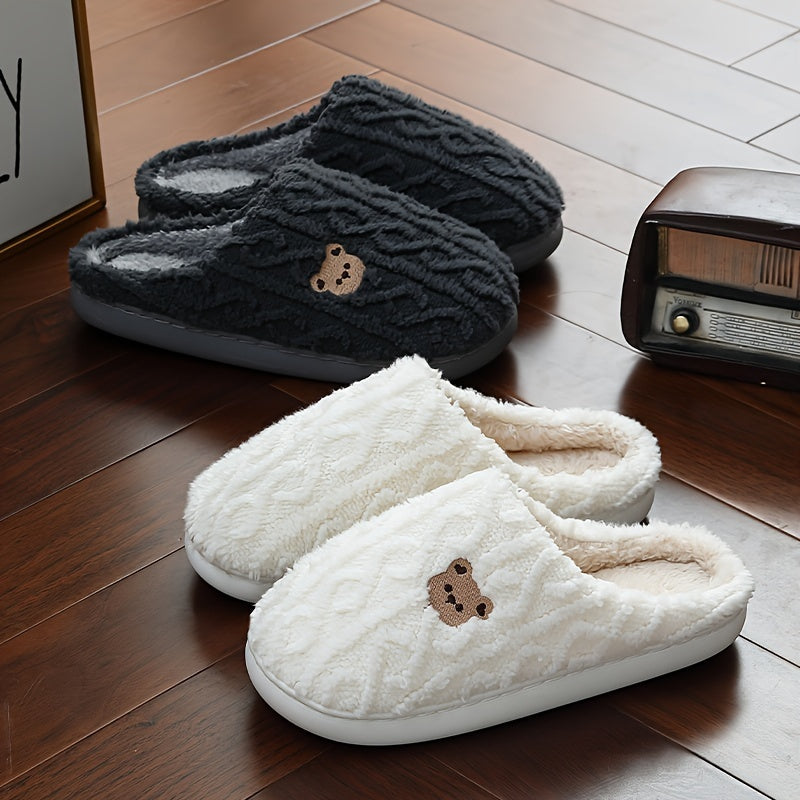 Women Men Cartoon Bear Plush Indoor Slippers Non-Slip Warm Comfortable