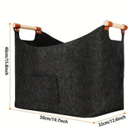 Large Dark Grey Felt Log Basket with Handles for Firewood Storage and Fire Pit