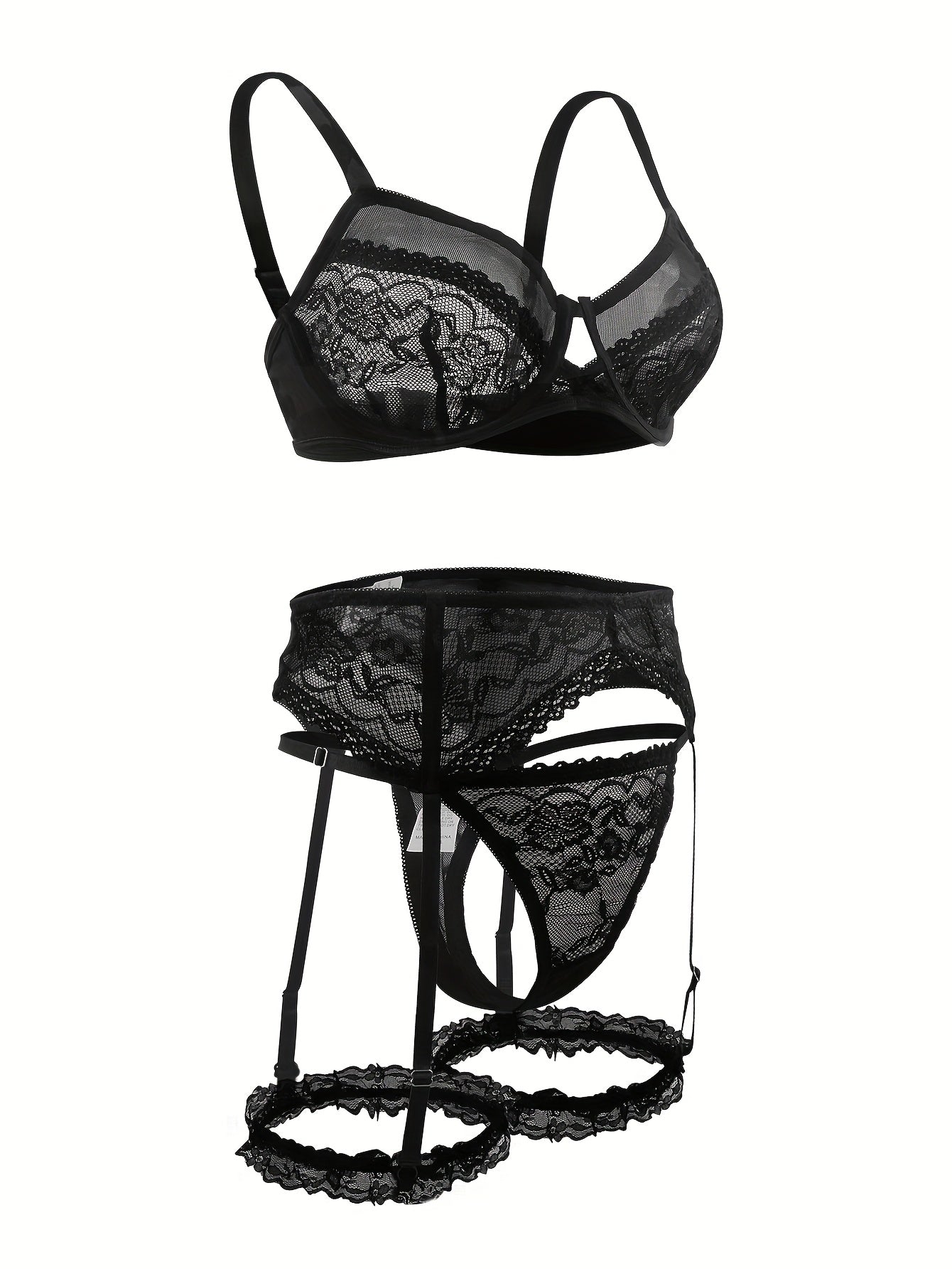 Ayollar uchun katta o'lchamdagi ichki kiyimlar to'plami, gul naqshli tikanli bra, thong, gartyer, kamar va oyoq uzuklari