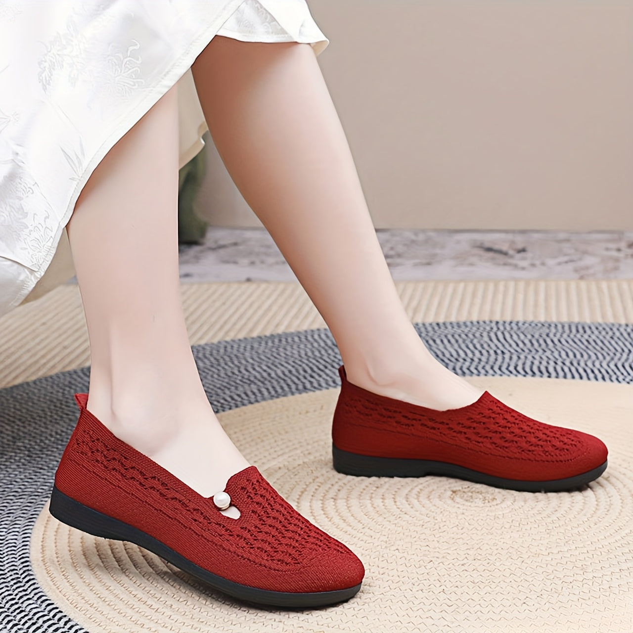 Women's Breathable Cut-Out Slip-On Flats Casual Loafers for Mom