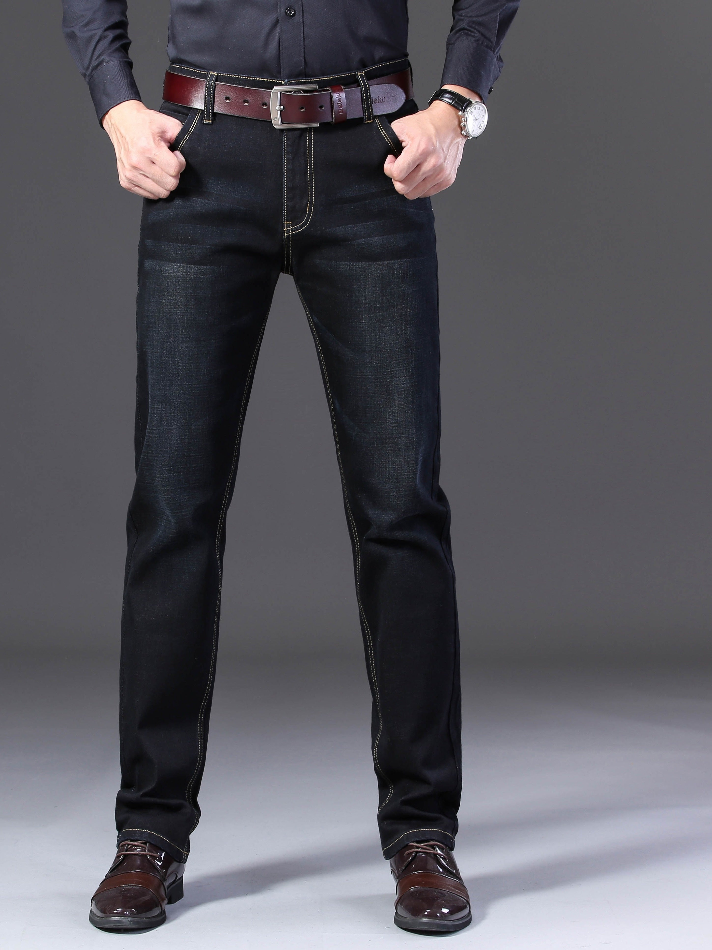 Men's Regular Fit Denim Jeans for Daily Wear All-Season Solid Color