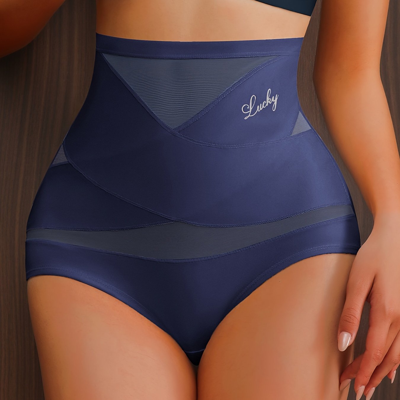 Panties de mujer de cintura alta, transpirables, control de abdomen, con estampado de letras y detalles cruzados