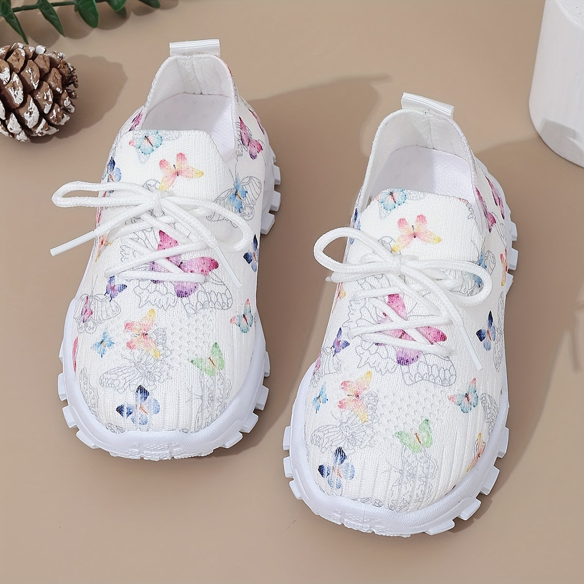 Girls' Casual Butterfly Print Sneakers for Kids Breathable Fabric Soft PVC Sole