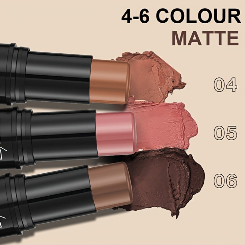 Women Waterproof 3-In-1 Color Makeup Stick Blush Eye Shadow Pink Brown