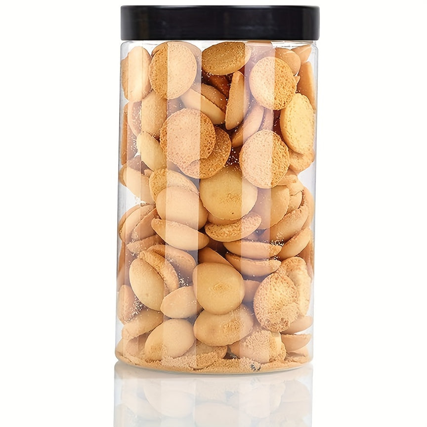 Set of 6 43oz Clear PET Food Storage Jars with Black Lids Wide Mouth BPA Free