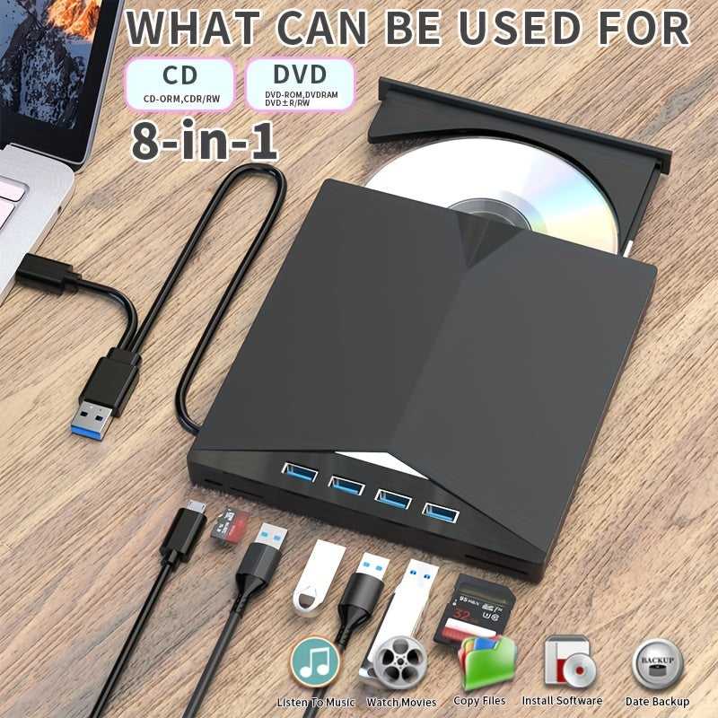 USB 3.0 Портативный CD/DVD Привод: Запись и Воспроизведение, Совместим с Ноутбуками, Настольными ПК, ПК, Mac
