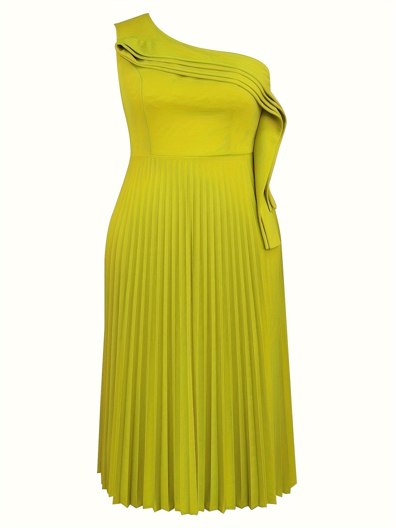 Plus o'lchamli bitta yengli pleated midi kiyim polyester elastan to'liq rangli kengaytirish barcha fasllar uchun mos