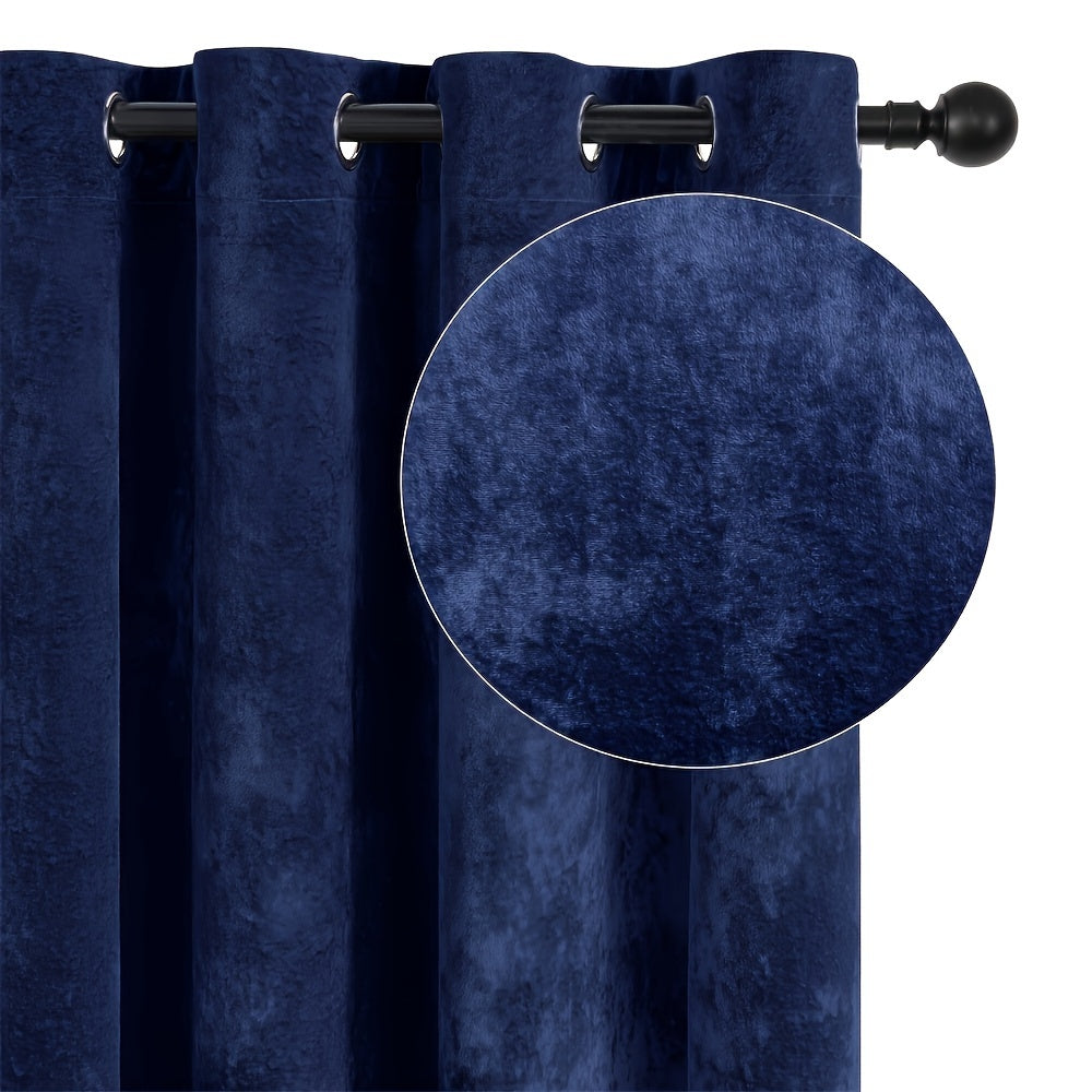 Pair of 2 Crushed Velvet Curtains with Heat and Sound Insulation for Living Room Bedroom Office