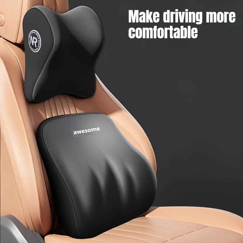Memory Foam Car Headrest and Lumbar Support Set for Universal Fit in Car Seats